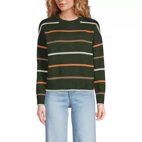 imageLands End Womens Drifter Cotton Easy Fit Crew Neck SweaterFresh Evergreen Multi Stripe