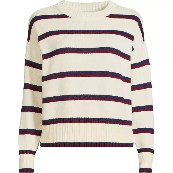 imageLands End Womens Drifter Cotton Easy Fit Crew Neck SweaterFresh Ivory Wide Stripe