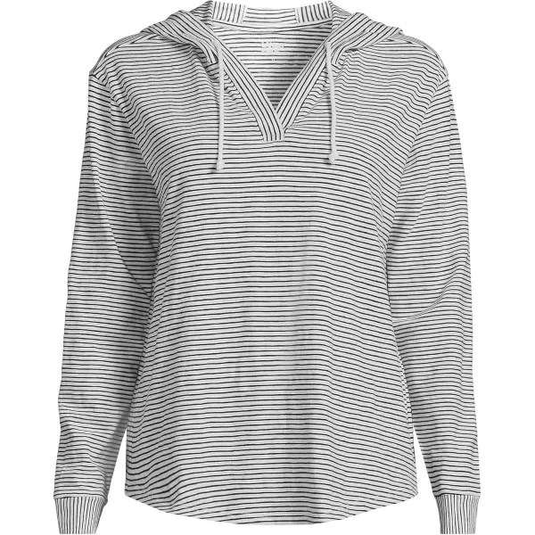 imageLands End Womens Long Sleeve Slub Hooded PopoverWhiteBlack Stripe