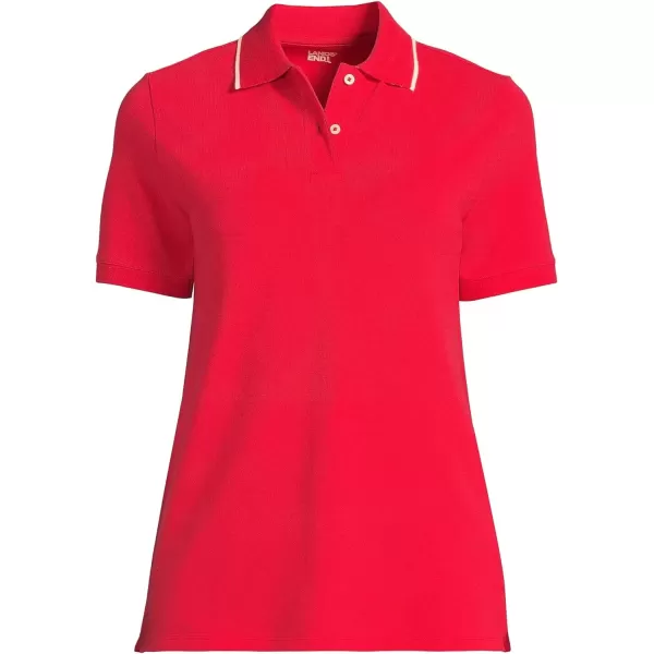 imageLands End Womens Mesh Cotton Short Sleeve Polo ShirtCompass RedWhite