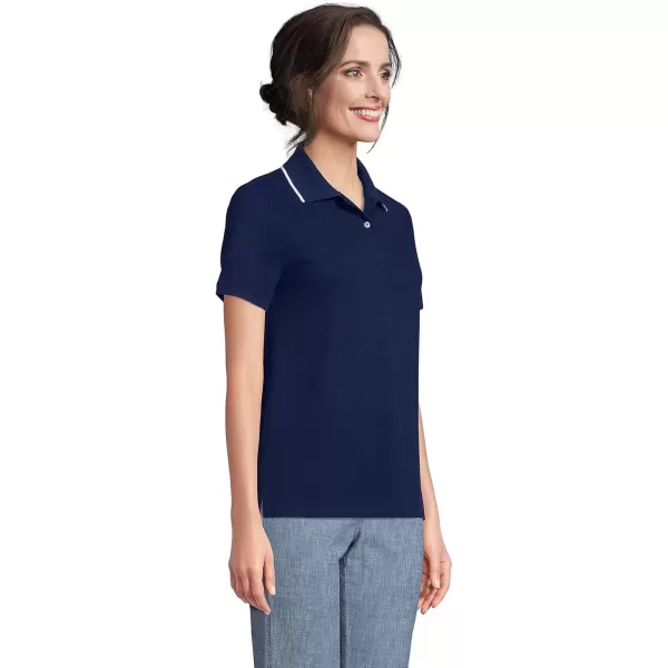 imageLands End Womens Mesh Cotton Short Sleeve Polo ShirtDeep SeaWhite