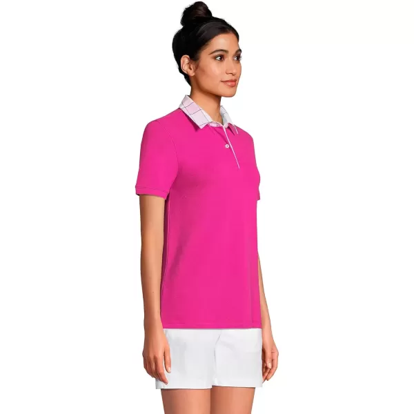 imageLands End Womens Mesh Cotton Short Sleeve Polo ShirtMagenta Berry Madras