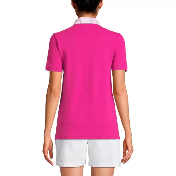 imageLands End Womens Mesh Cotton Short Sleeve Polo ShirtMagenta Berry Madras