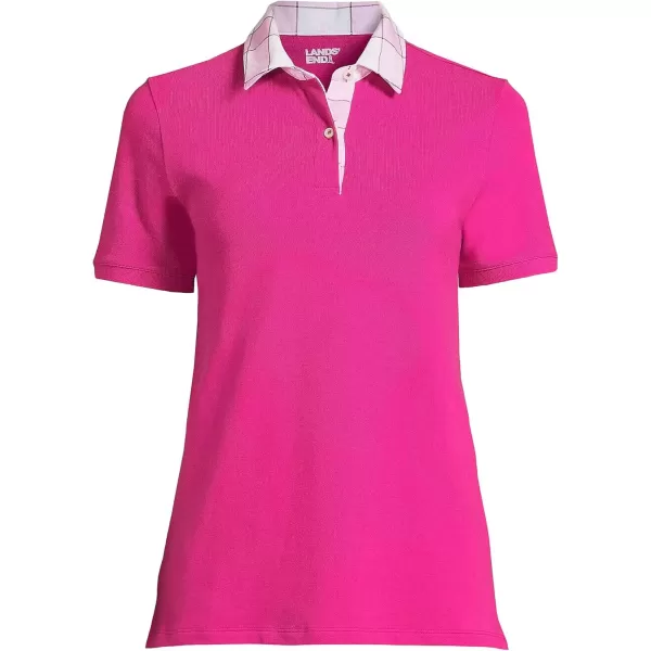 imageLands End Womens Mesh Cotton Short Sleeve Polo ShirtMagenta Berry Madras