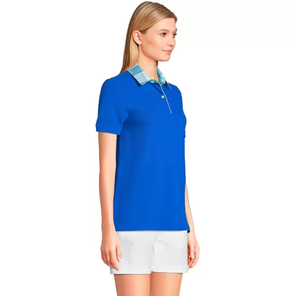 imageLands End Womens Mesh Cotton Short Sleeve Polo ShirtRoyal Cobalt Madras