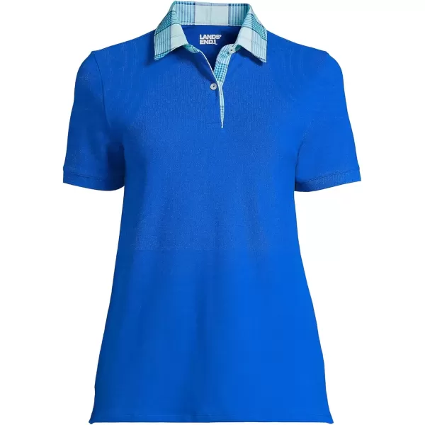 imageLands End Womens Mesh Cotton Short Sleeve Polo ShirtRoyal Cobalt Madras