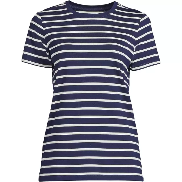 imageLands End Womens Relaxed Supima Cotton Crew Neck TShirtDeep Sea Navy Breton Stripe