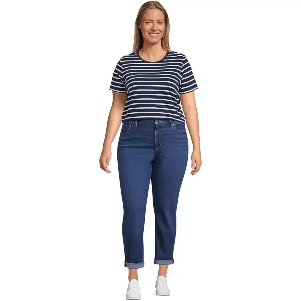 imageLands End Womens Relaxed Supima Cotton Crew Neck TShirtDeep Sea Navy Breton Stripe