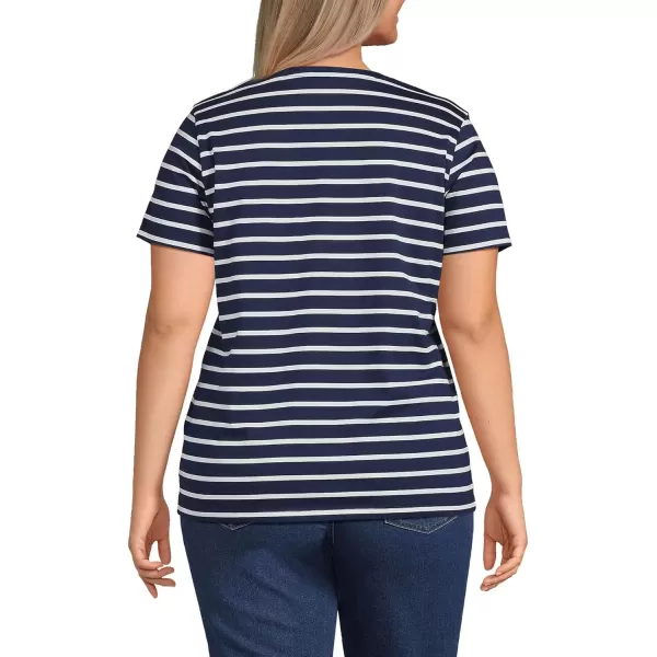 imageLands End Womens Relaxed Supima Cotton Crew Neck TShirtDeep Sea Navy Breton Stripe