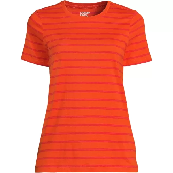 imageLands End Womens Relaxed Supima Cotton Crew Neck TShirtRich Persimmon Dual Stripe