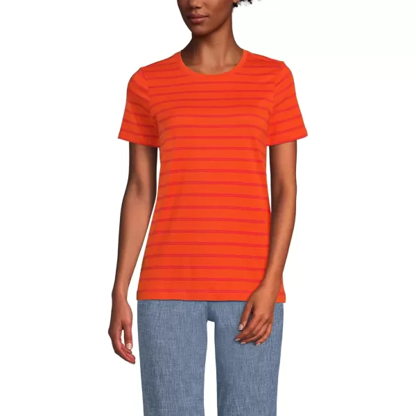 imageLands End Womens Relaxed Supima Cotton Crew Neck TShirtRich Persimmon Dual Stripe