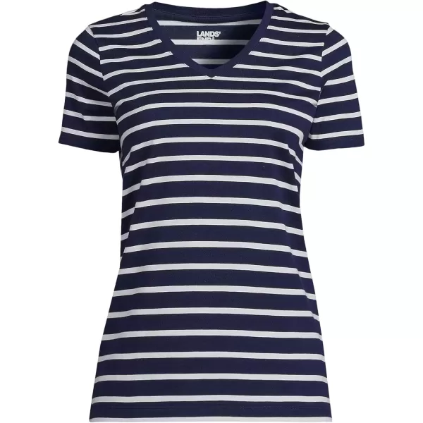 imageLands End Womens Relaxed Supima Cotton VNeck TShirtDeep Sea Navy Breton Stripe