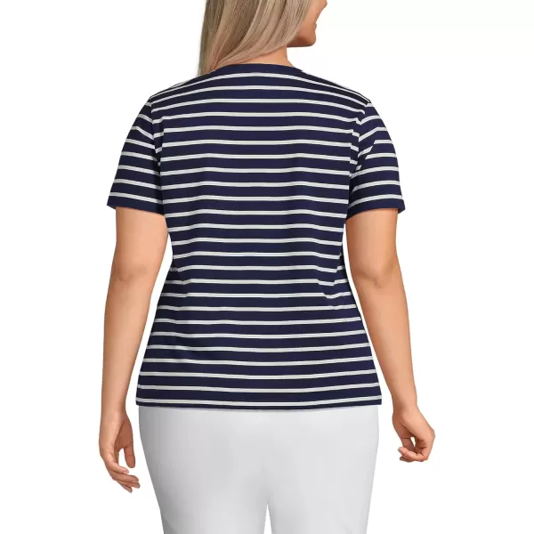 imageLands End Womens Relaxed Supima Cotton VNeck TShirtDeep Sea Navy Breton Stripe