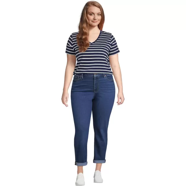 imageLands End Womens Relaxed Supima Cotton VNeck TShirtDeep Sea Navy Breton Stripe