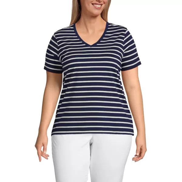 imageLands End Womens Relaxed Supima Cotton VNeck TShirtDeep Sea Navy Breton Stripe