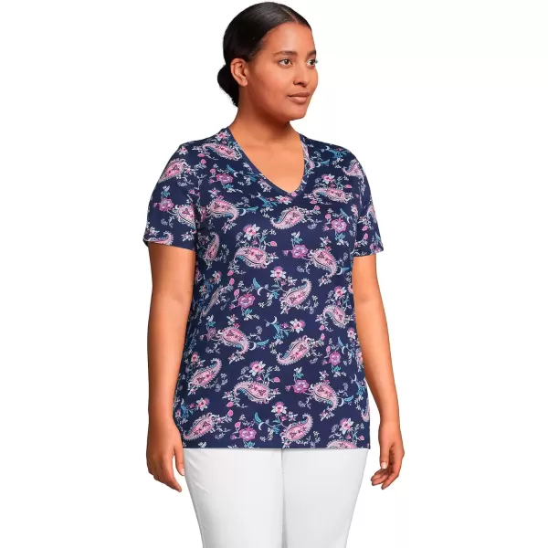 imageLands End Womens Relaxed Supima Cotton VNeck TShirtDeep Sea Navy Paisley Floral