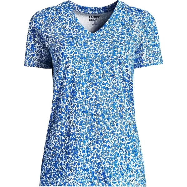 imageLands End Womens Relaxed Supima Cotton VNeck TShirtIvoryVista Blue Flowers