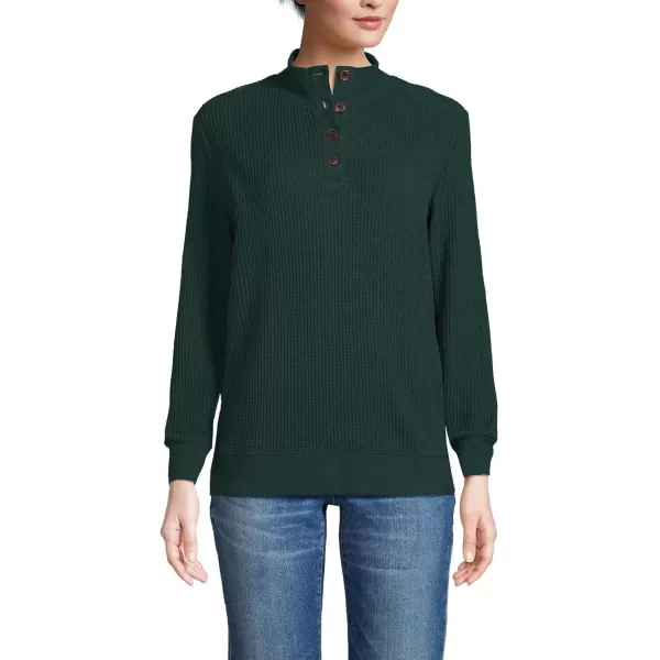 imageLands End Womens Waffle Knit Button Placket TopDeep Forest