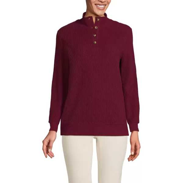 imageLands End Womens Waffle Knit Button Placket TopRich Burgundy Heather