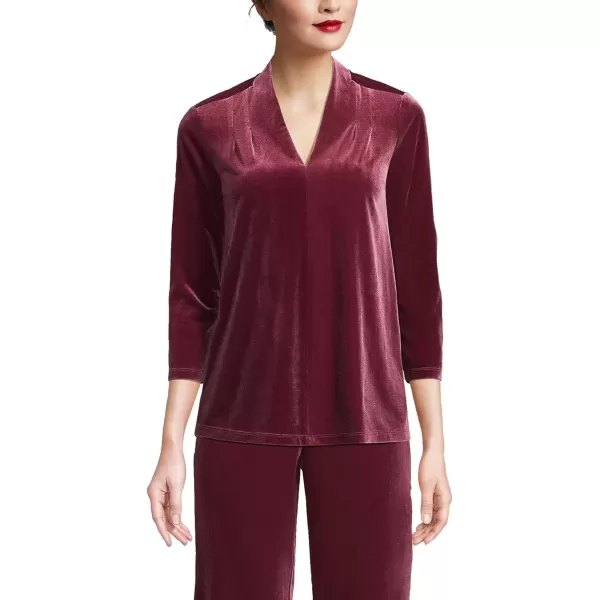 imageLands End Womens 34 Sleeve Velvet TopRich Burgundy