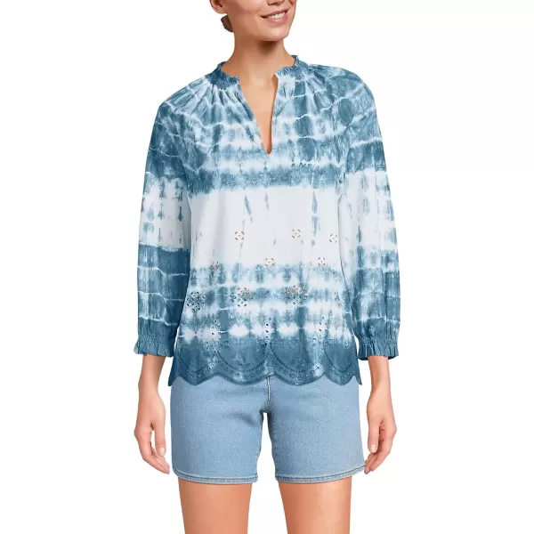 imageLands End Womens Eyelet Split Neck ShirtNavy Tie Dye