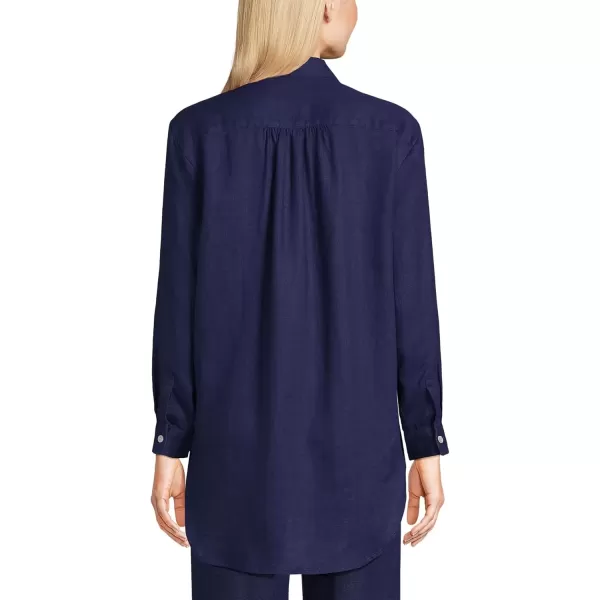 imageLands End Womens Linen Roll Sleeve Relaxed Tunic TopDeep Sea Navy