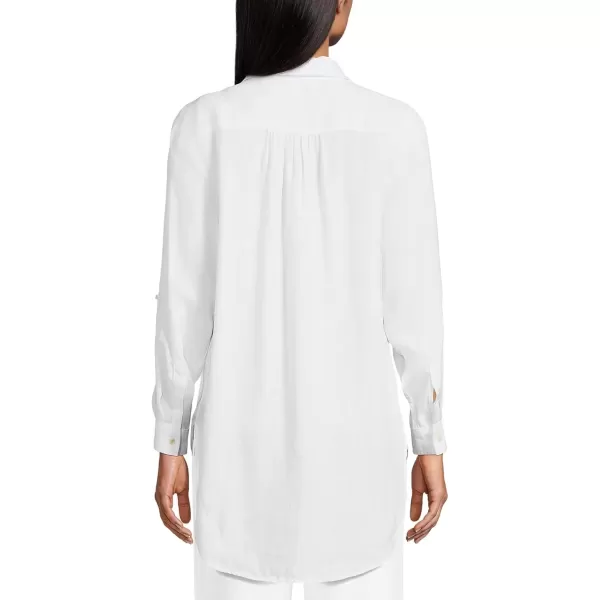 imageLands End Womens Linen Roll Sleeve Relaxed Tunic TopWhite