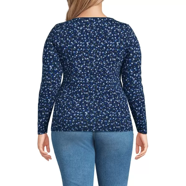 imageLands End Womens Long Sleeve Lightweight Jersey Scoop Neck TShirtDeep SeaBlue Ditsy Bloom