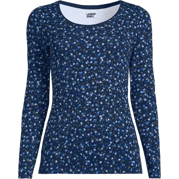 imageLands End Womens Long Sleeve Lightweight Jersey Scoop Neck TShirtDeep SeaBlue Ditsy Bloom