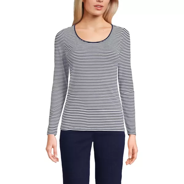 imageLands End Womens Long Sleeve Lightweight Jersey Scoop Neck TShirtNavyWhite Micro Stripe