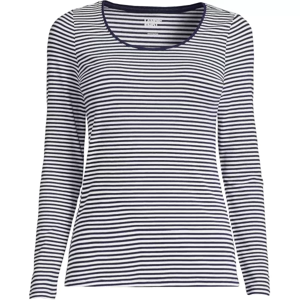 imageLands End Womens Long Sleeve Lightweight Jersey Scoop Neck TShirtNavyWhite Micro Stripe