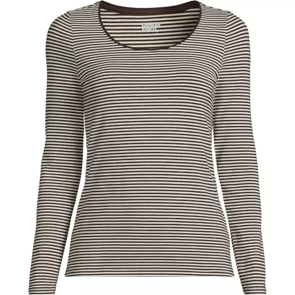 imageLands End Womens Long Sleeve Lightweight Jersey Scoop Neck TShirtRich Coffee Micro Stripe