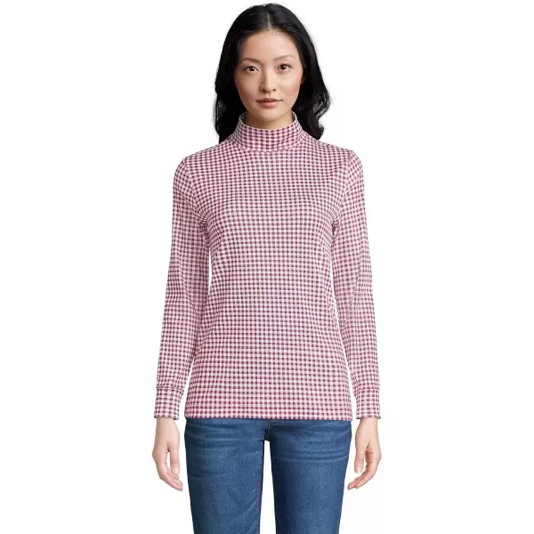 imageLands End Womens Long Sleeve Supima Mock TurtleneckFuchsia PlumIvory Small Check