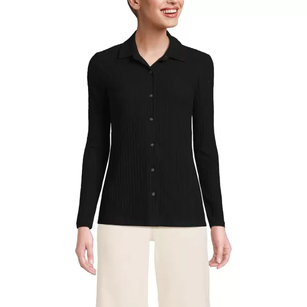 imageLands End Womens Long Sleeve Wide Rib Button Front PoloBlack