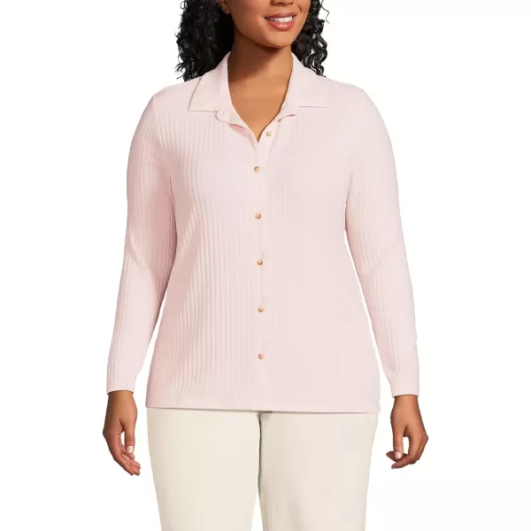 imageLands End Womens Long Sleeve Wide Rib Button Front PoloPale Petal