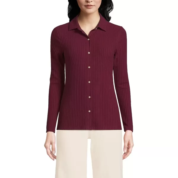 imageLands End Womens Long Sleeve Wide Rib Button Front PoloRich Burgundy