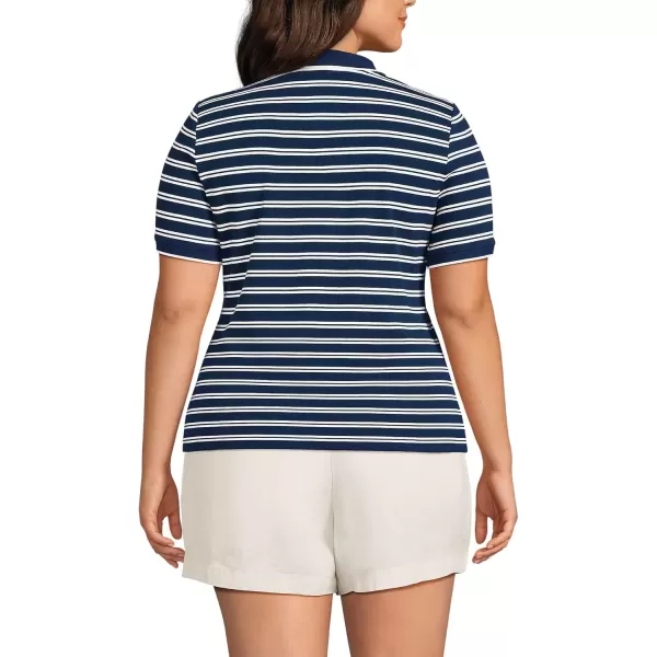 imageLands End Womens Short Sleeve Wide Rib PoloDeep Sea Navy Dual Stripe