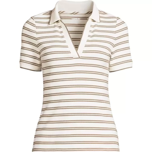 imageLands End Womens Short Sleeve Wide Rib PoloFresh Ivory Dual Stripe