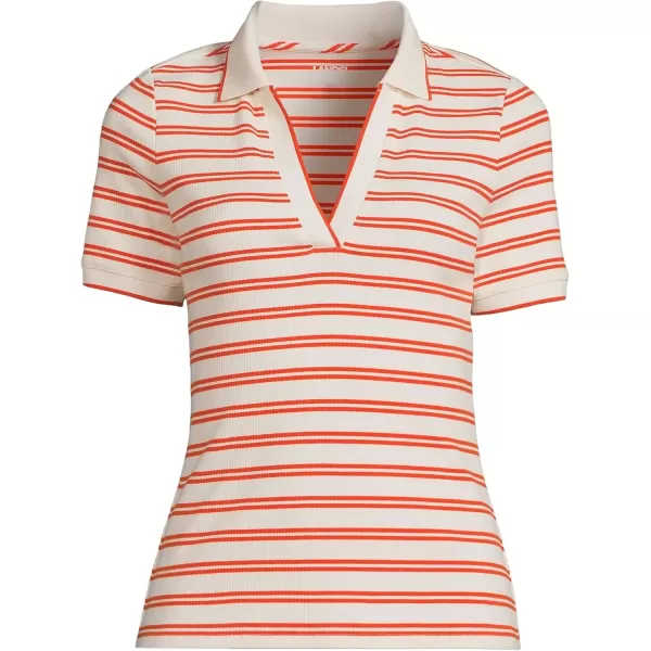 imageLands End Womens Short Sleeve Wide Rib PoloRich Persimmon Dual Stripe