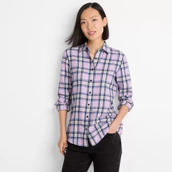 imageLands End Blake Shelton x Womens Flannel Boyfriend Fit Long Sleeve ShirtBlushed Lilac Plaid