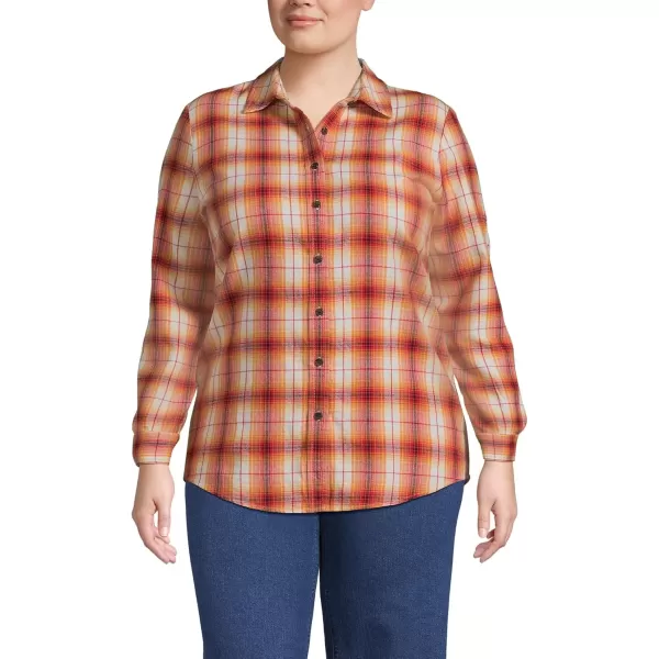 imageLands End Blake Shelton x Womens Flannel Boyfriend Fit Long Sleeve ShirtDark Orange Plaid