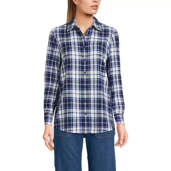 imageLands End Blake Shelton x Womens Flannel Boyfriend Fit Long Sleeve ShirtDeep Sea NavyIvory Plaid