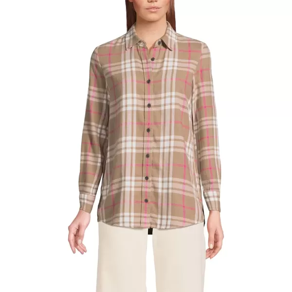 imageLands End Blake Shelton x Womens Flannel Boyfriend Fit Long Sleeve ShirtHoney Beige Plaid