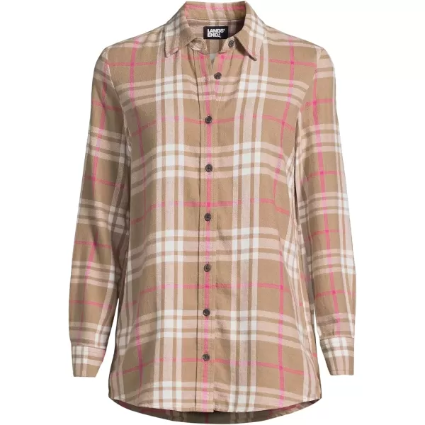 imageLands End Blake Shelton x Womens Flannel Boyfriend Fit Long Sleeve ShirtHoney Beige Plaid