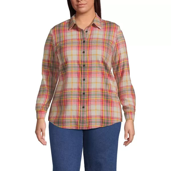 imageLands End Blake Shelton x Womens Flannel Boyfriend Fit Long Sleeve ShirtLily Pad Green Plaid