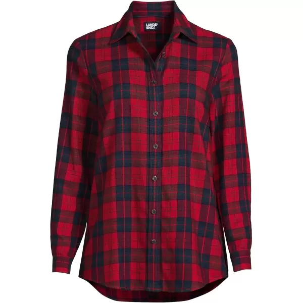 imageLands End Blake Shelton x Womens Flannel Boyfriend Fit Long Sleeve ShirtRich RedDeep Sea Plaid