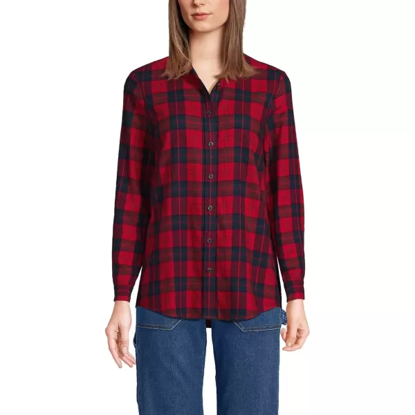 imageLands End Blake Shelton x Womens Flannel Boyfriend Fit Long Sleeve ShirtRich RedDeep Sea Plaid