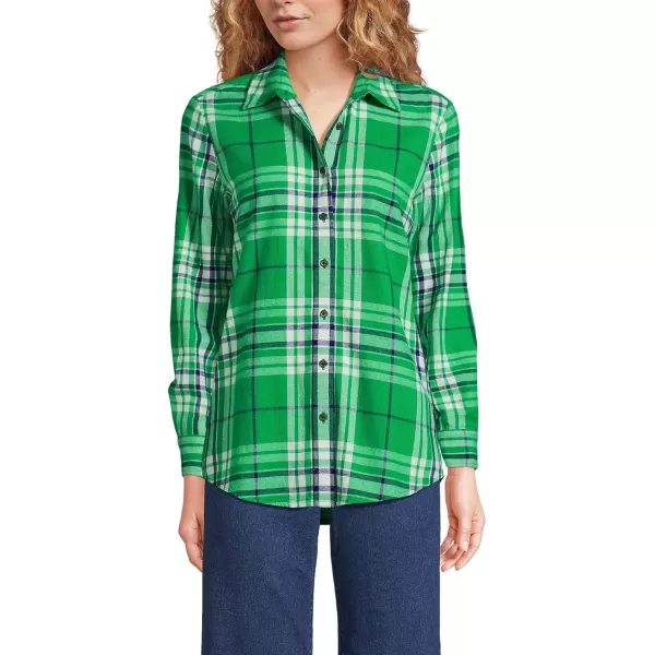 imageLands End Blake Shelton x Womens Flannel Boyfriend Fit Long Sleeve ShirtTrue GreenIvory Plaid