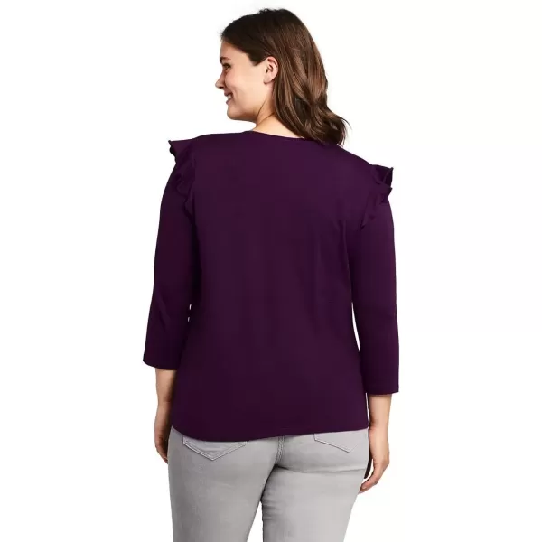 imageLands End Womens 34 Sleeve Ruffle Shoulder TopPurple Gem