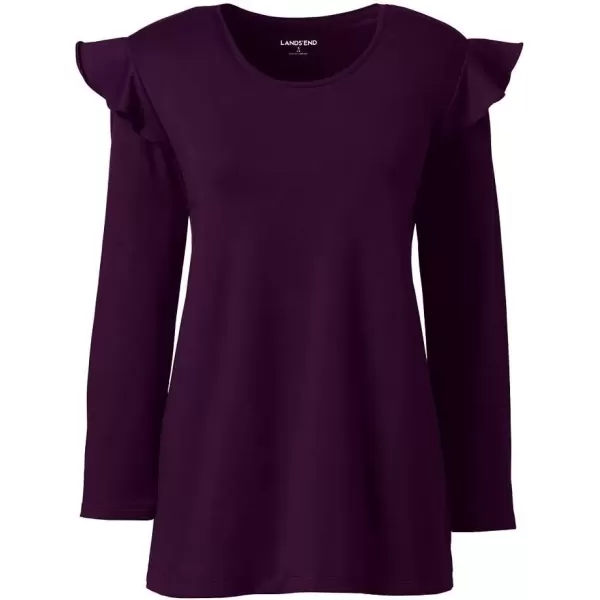 imageLands End Womens 34 Sleeve Ruffle Shoulder TopPurple Gem